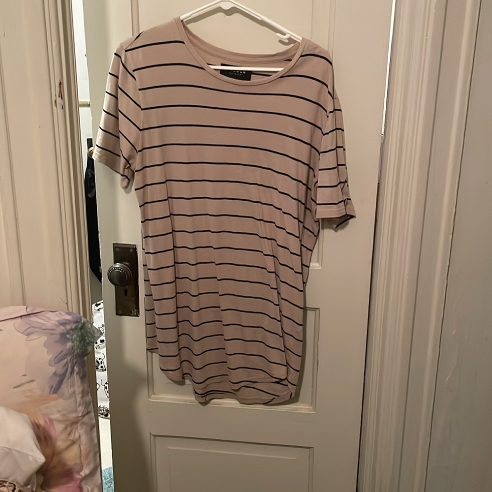 PacSun Cream and Black Striped Short Sleeve Tee Shirt Dress